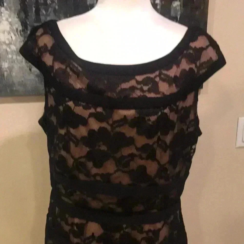 Connected Apparel Floral Lace Dress w/Ribbon Accents Boat Neck Cap Sleeves-14 - Picture 5 of 11